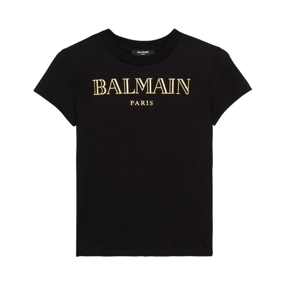 Balmain Kids Tee Girls Cotton in Black with Gold Logo size 13 Big girls NWT